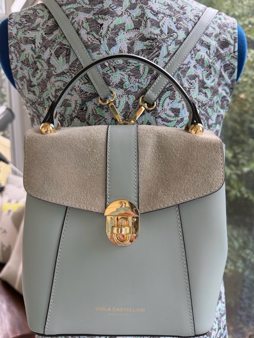 Viola Castellani Italian Leather Convertible Backpack Handbag Light Powder Blue